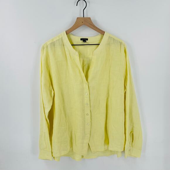 Ann Taylor Linen Button Down Shirt Top Blouse Yellow Long Sleeves Size XXL - Picture 1 of 8